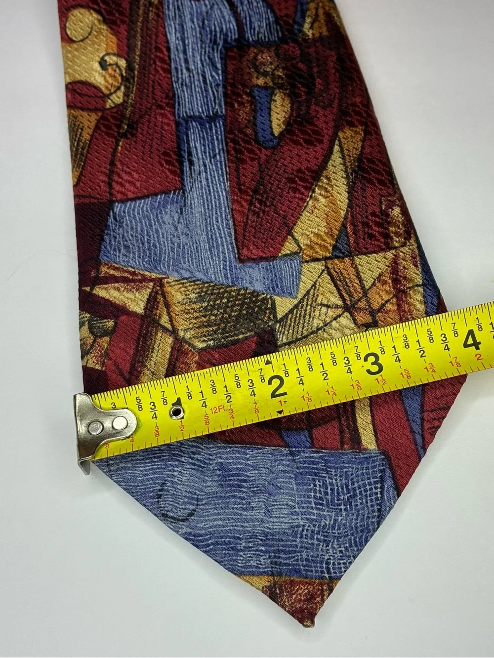 ERMENEGILDO ZEGNA 100% SILK TIE-Colorful Abstract Block Pattern- 59 inch Perfect